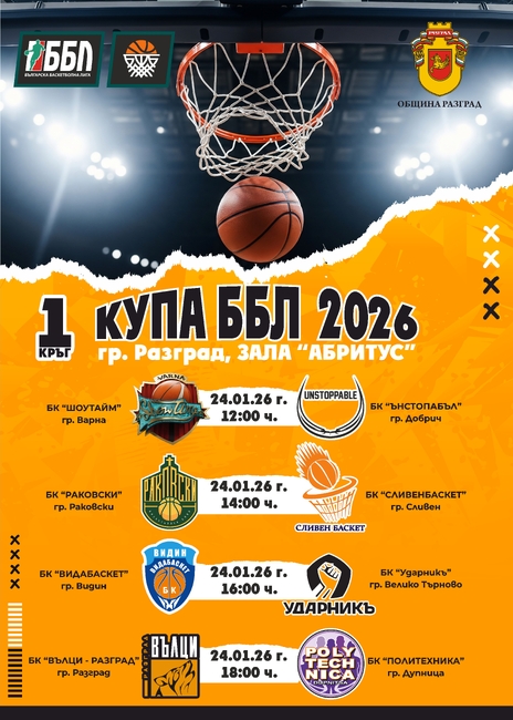 Спортен клуб по баскетбол "Вълци – Разград": Първи кръг на Купата на ББЛ в гр. Разград на 24.01.2026г.