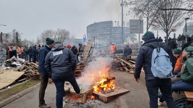 Кратки сблъсъци избухнаха между протестиращите земеделци и полицията пред Европейския парламент