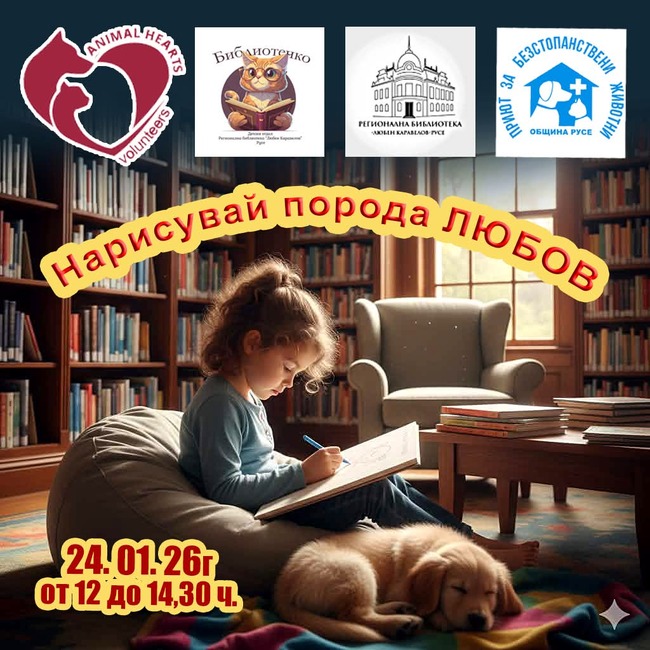 Инициативата „Нарисувай порода любов!“ ще се състои в Регионалната бибилиотека в Русе, като ще участват и малки кучета 