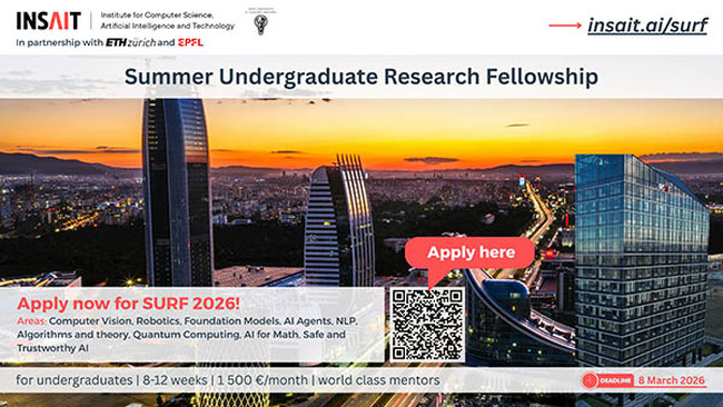 Институтът INSAIT към Софийския университет откри кандидатстването за лятната си изследователска програма SURF - 2026 