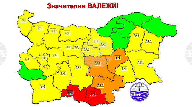 Червен код за значителни валежи е обявен за четвъртък в част от областите Кърджали и Смолян 