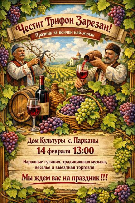 Празненства по повод Трифон Зарезан ще има в село Паркани, Молдова