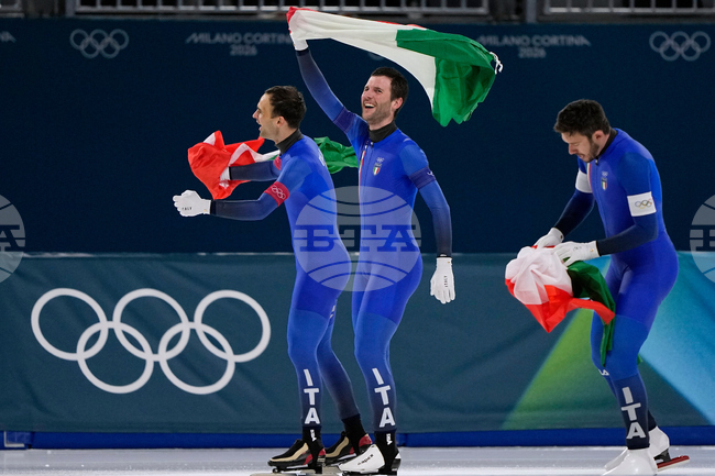  Италия е олимпийски шампион в отборното преследване по бързо пързаляне с кънки на Игрите в Милано