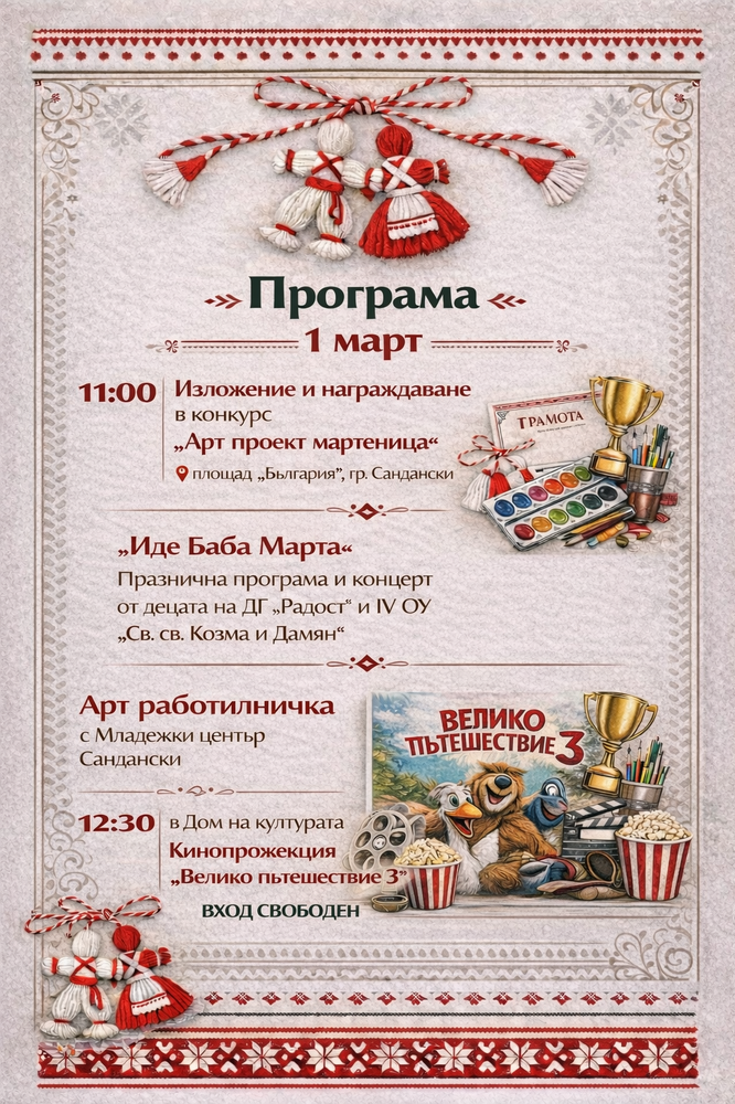 Община Сандански ще отличи най-добрите участници в конкурса „Арт проект мартеница“