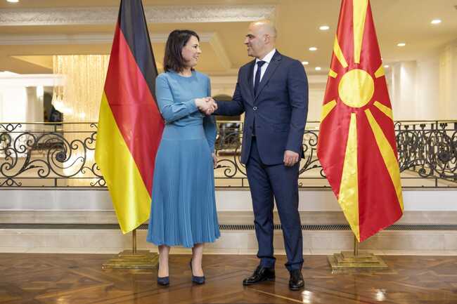 Ковачевски – Бербок: Германия подкрепя следващата стъпка на Република Северна Македония в процеса на евроинтеграцията на страната