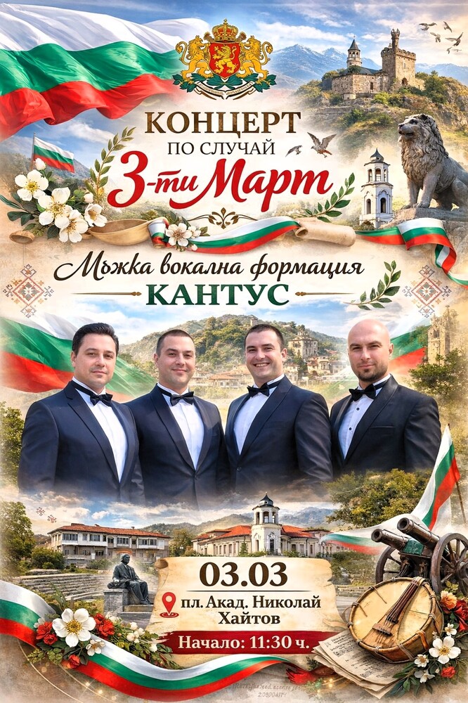 Мъжка вокална формация „Кантус“ – в Асеновград за 3-ти Март