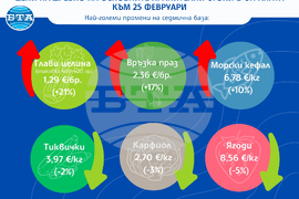 Цени на дребно на основните хранителни стоки в страната към 25 февруари