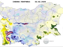Фигура 5. Снежна покривка на 2 февруари 2026 г., илюстрация: НИМХ	