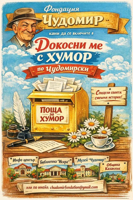 Инициативата „Докосни ме с хумор“ ще даде възможност на казанлъчани да станат част от тазгодишните Чудомирови празници