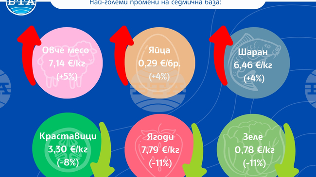 Великден тласка цените на месото и яйцата у нас леко нагоре, зелето и ягодите поевтиняват с 11 на сто, сочи седмичен анализ на САПИ