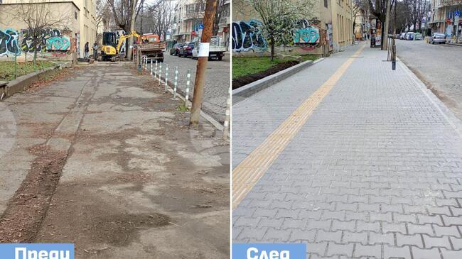Над 7300 кв. м тротоари е обновила Столичната община от началото на годината, работата в няколко района продължава