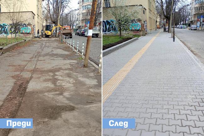 Над 7300 кв. м тротоари е обновила Столичната община от началото на годината, работата в няколко района продължава