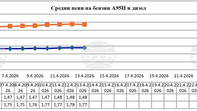 Средната цена на дизеловото гориво на дребно у нас намалява до 1,77 евро за литър към 13 април, сочат данните на НАП
