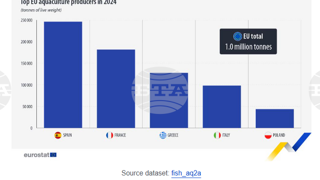 През 2024 г. в ЕС са произведени 1 милион тона продукция от аквакултури