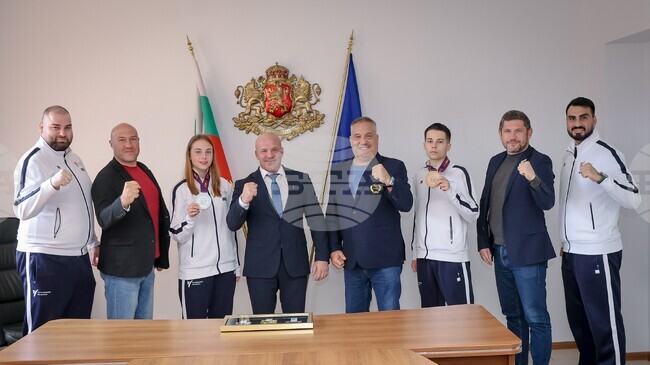 Sports Minister Keryazov Awards Taekwondo Athletes Erika Karabeleva and Hristiyan Georgiev