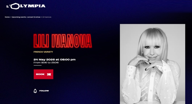 Pop Diva Lili Ivanova to Sing at Paris's Olympia for the Second Time on Sunday Night