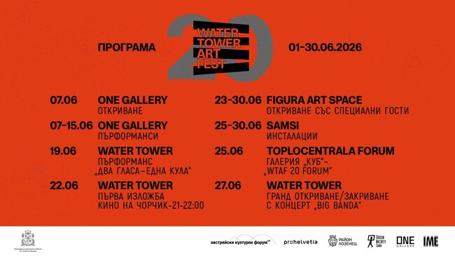 Юбилейното 20-о издание на Water Tower Art Fest ще бъде открито в София