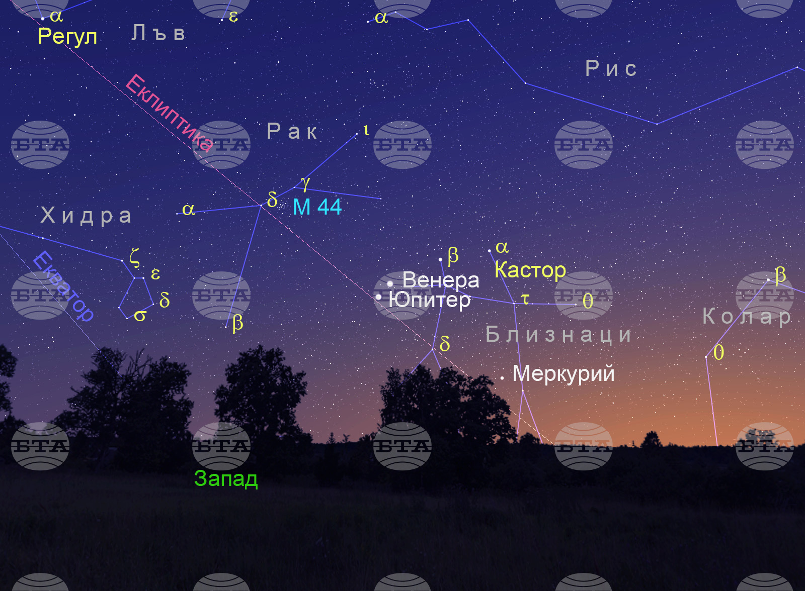 Венера и Юпитер ще се сближат на небосклона на 9 юни