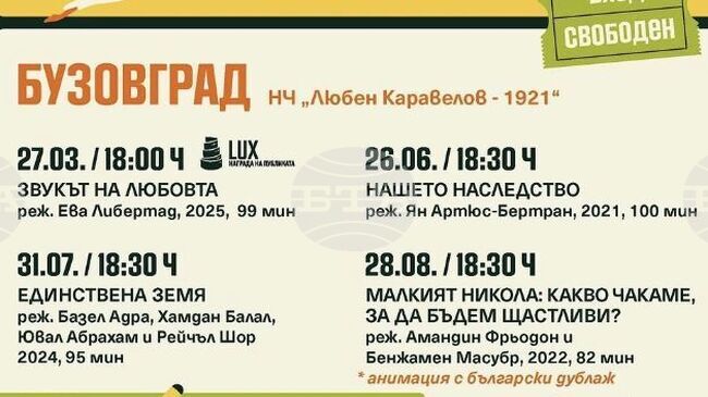 През лятото казанлъшкото село Бузовград ще е домакин на прожекции и работилница от фестивала "На кино, на село"