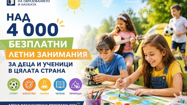 Над 4000 безплатни занимания са включени в Лятната ваканционна програма на Министерството на образованието за 2026 година