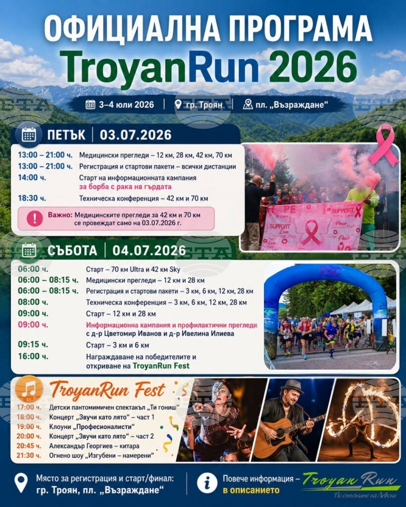 Четвъртото издание на състезанието по планинското бягане "Troyan Run – по стъпките на Левски" започва в Троян