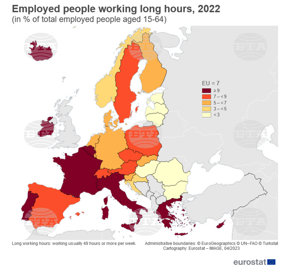 Bulgaria with Lowest Share of Employees Working Long Hours in EU in 2022