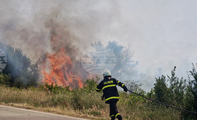Two Military Helicopters Join Efforts to Extinguish Wildfire Near Trakia Motorway