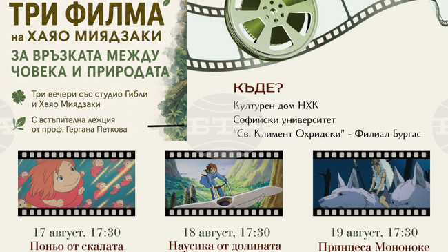 Три вечери с филми на Хаяо Миядзаки и студио "Гибли" организира филиалът на Софийския университет в Бургас