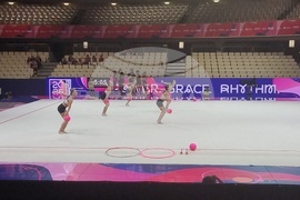 Германия - Франкфурт - Световно първенство по художествена гимнастика - тренировка на ансамбъла на България