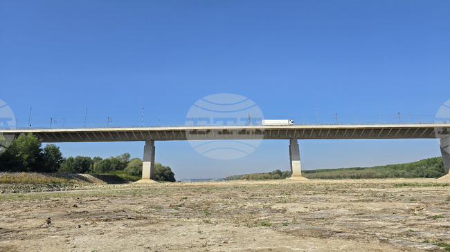 Water Recedes From Bulgarian Bank of Danube at Vidin-Kalafat Bridge