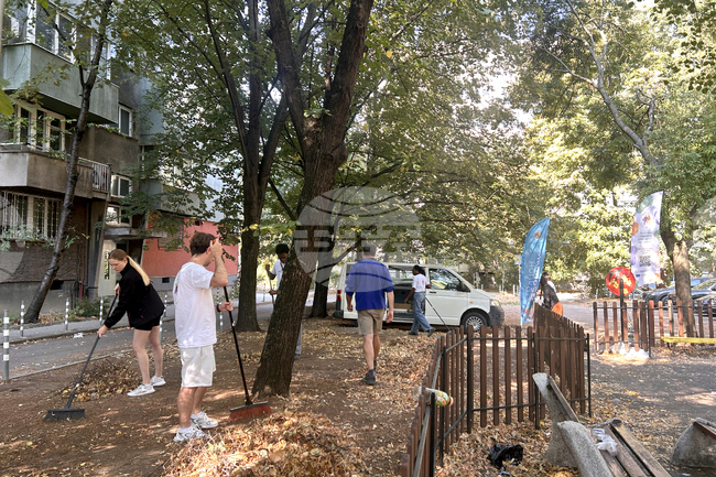 Доброволци от пет държави от ЕС облагородяват междублоково пространство в столичния район „Оборище“ 