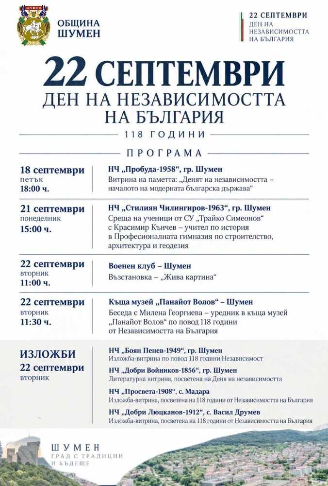 Община Шумен ще отбележи Деня на независимостта на България – 22 септември