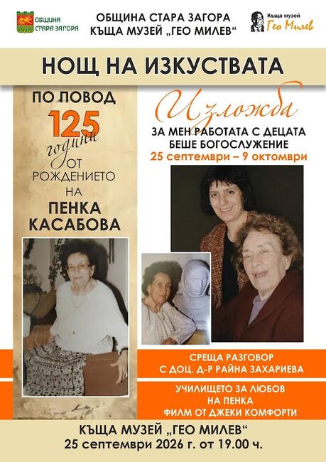 С изложба, филм и разговор с доц. д-р Райна Захариева ще бъдат отбелязани 125 години от рождението на Пенка Касабова в Стара Загора 