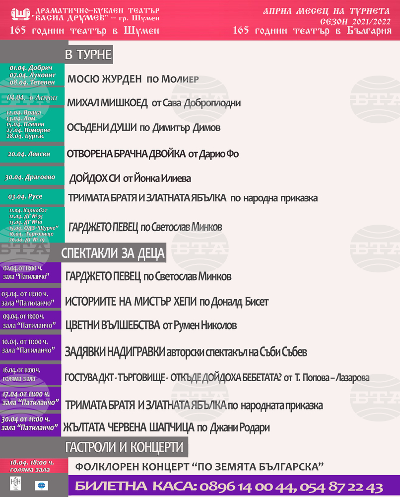За драматично-куклен театър „В. Друмев“ – Шумен април ще бъде месец на турнетата