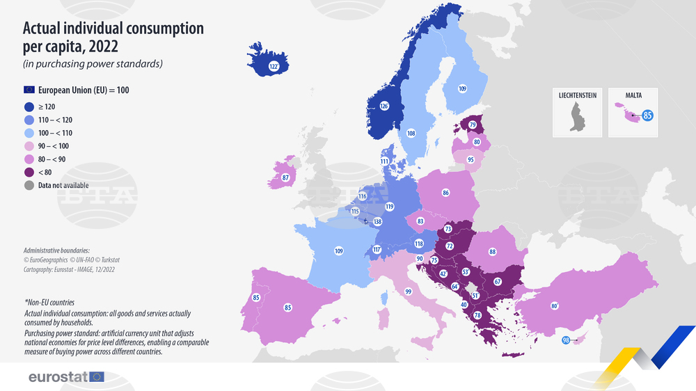 Bulgaria with Lowest Actual Individual Consumption per Capita in EU in 2022
