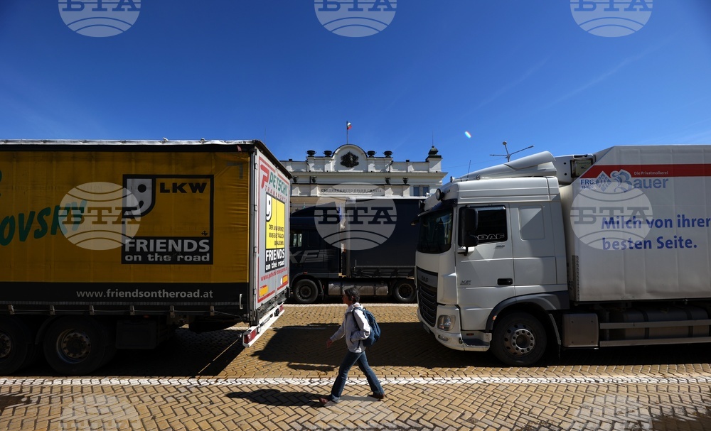 Trucks Block Parliament Entrance