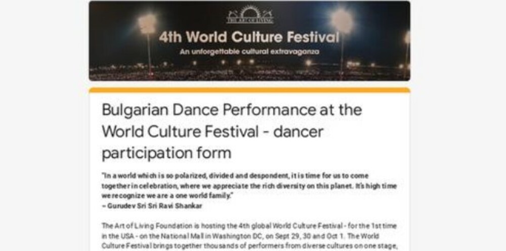 Bulgarians to Take Part in World Culture Festival