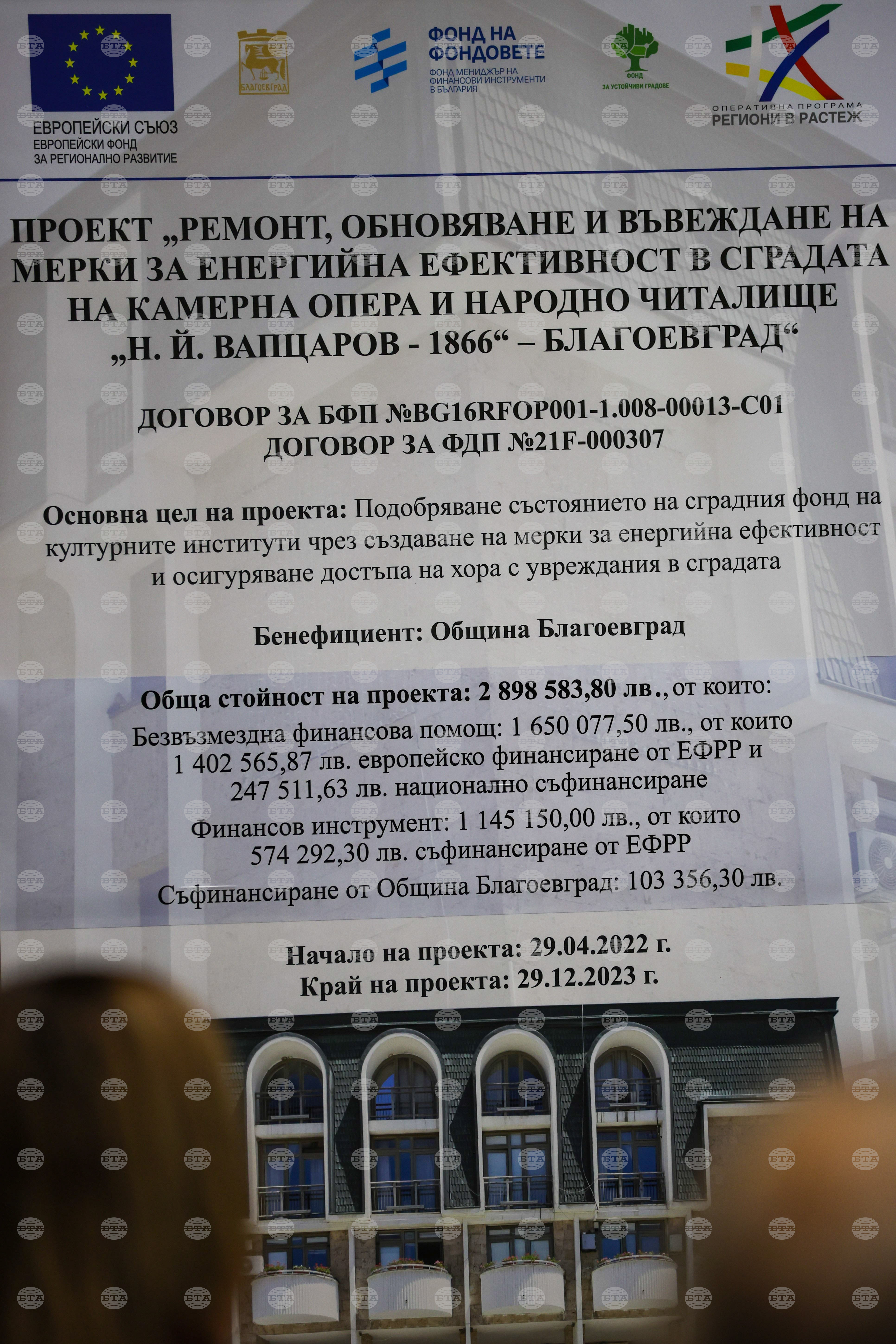 Благоевград - Камерна опера и Народно читалище „Никола Вапцаров - 1866“ - ремонт