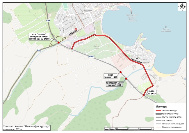 АПИ: Обходният маршрут за МПС до 12 т от Царево за Ахтопол преминава покрай електроразпределителната станция, кв. „Василико“ и къмпинг „Нестинарка“