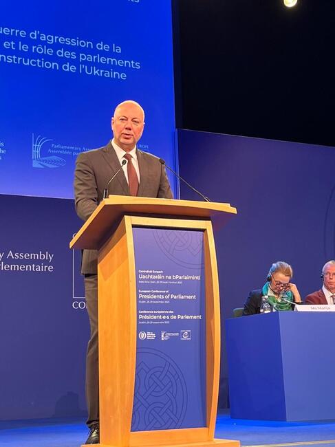 Народно събрание: Бъдещето на свободния демократичен свят е невъзможно без свободата за украинския народ, заяви председателят на Народното събрание Росен Желязков на Европейската конференция на председателите на парламенти в Дъблин