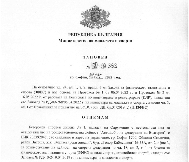 ММС отне лиценза на Автомобилна федерация на България