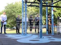 Йордан Йовчев, кметът Илко Стоянов и Александър Личев откриха новоизградена стрийт фитнес площадка в Благоевград