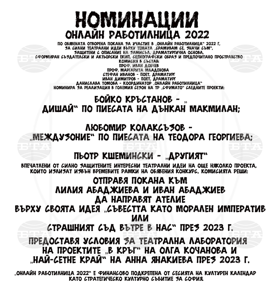"Онлайн работилница" на "Сфумато" обяви проектите от новата си сесия