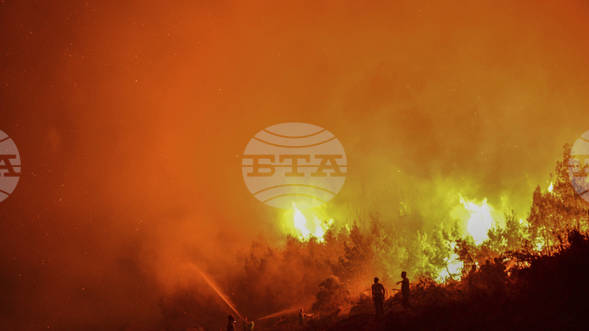 Дванадесет пожарни коли се борят с горски пожар близо до кипърския град Лимасол