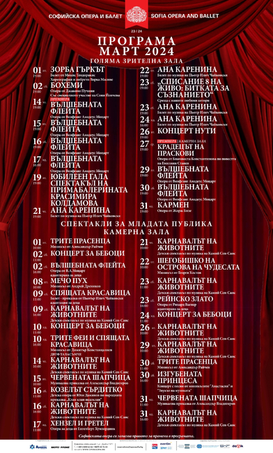 Софийска опера и балет: Програма за месец март