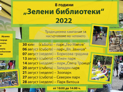 За осми път кампанията „Зелени библиотеки“ на Столична библиотека гостува в парковете на София (30 юли до 28 август 2022)