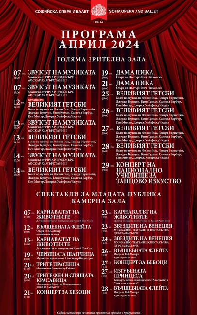 Софийска опера и балет: Програма за месец април