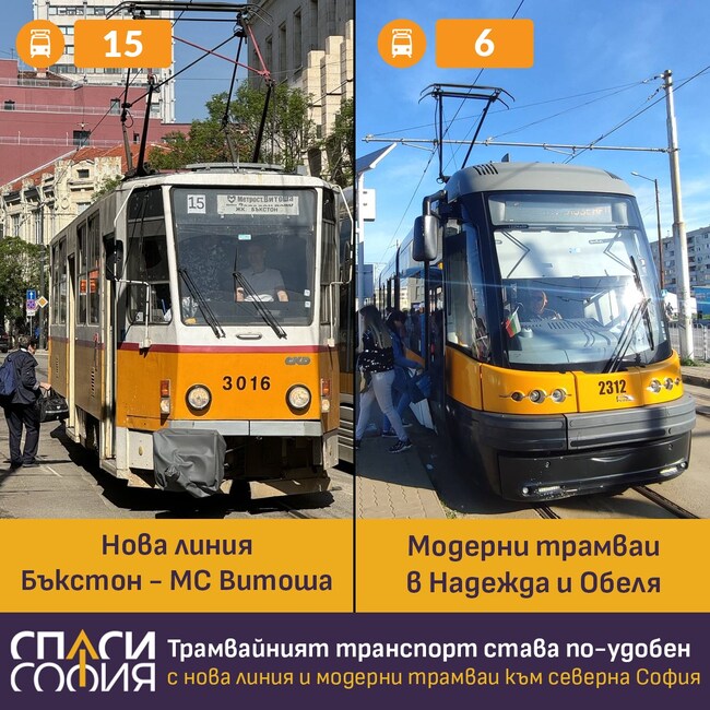 Спаси София: днес тръгва нова трамвайна линия 15, модерни трамваи обслужват Надежда и Обеля 