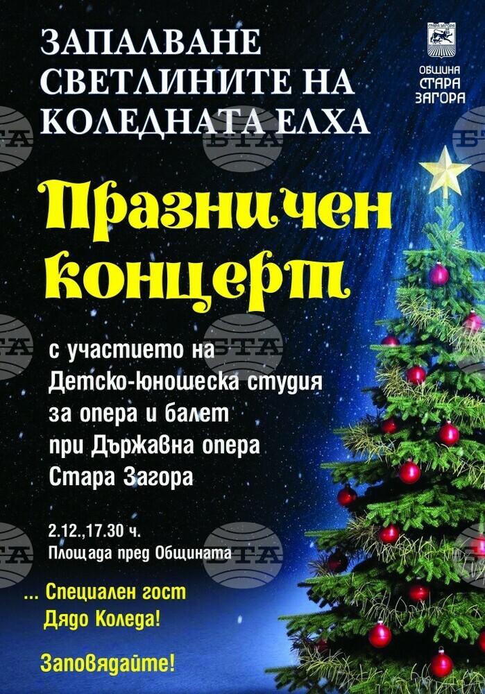 Светлините на Коледната елха в Стара Загора светват на 2 декември