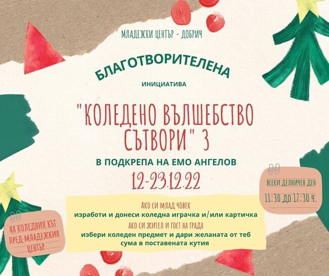 Близо 3400 лева в полза на Емо Ангелов събра кампанията „Коледно вълшебство сътвори“ на Младежки център – Добрич